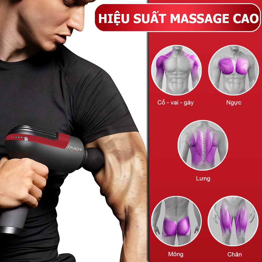 Súng massage toàn thân OKACHI LUXURY JP-i5 Pro (Viền đỏ)